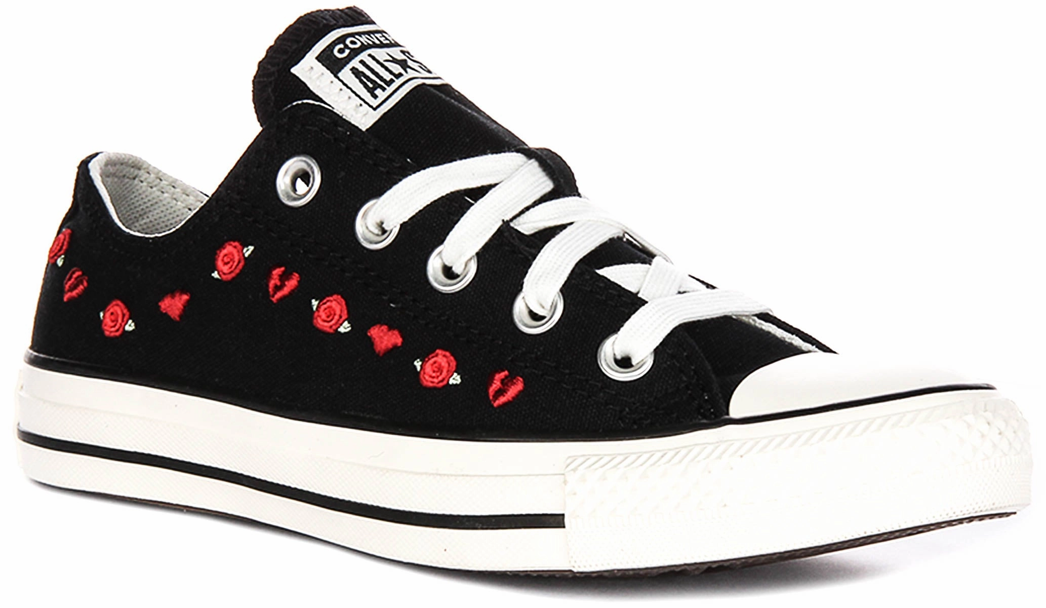Converse All Star Low A13651C Rose & Hearts In Black Red Soft Support evening run