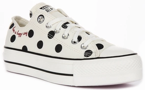 Converse All Star Lift Low A10689C In White Black Polkadot Print Prairie Hike Resort Ready
