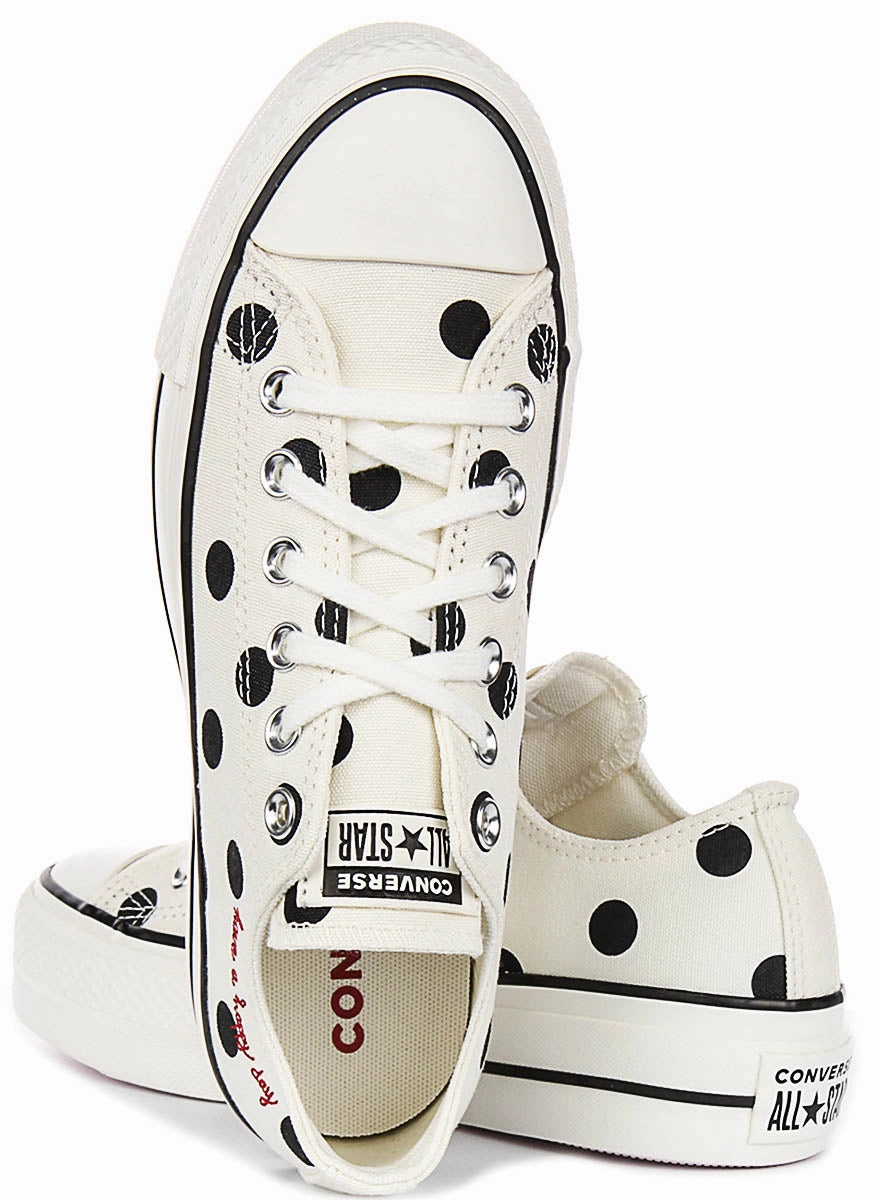 Durable Design Converse All Star Lift Low A10689C In White Black Polkadot Print
