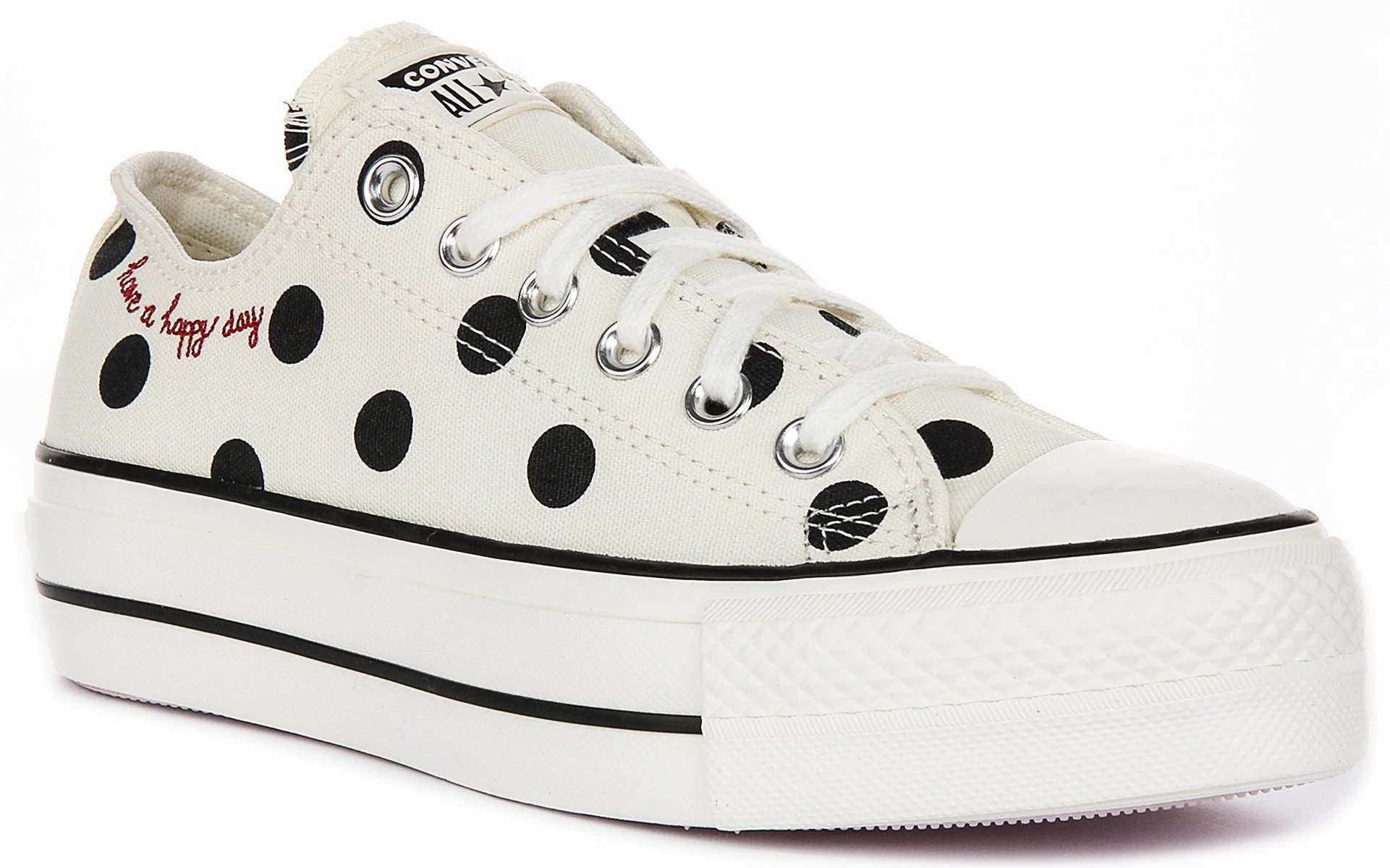 Converse All Star Lift Low A10689C In White Black Polkadot Print Prairie Hike Resort Ready