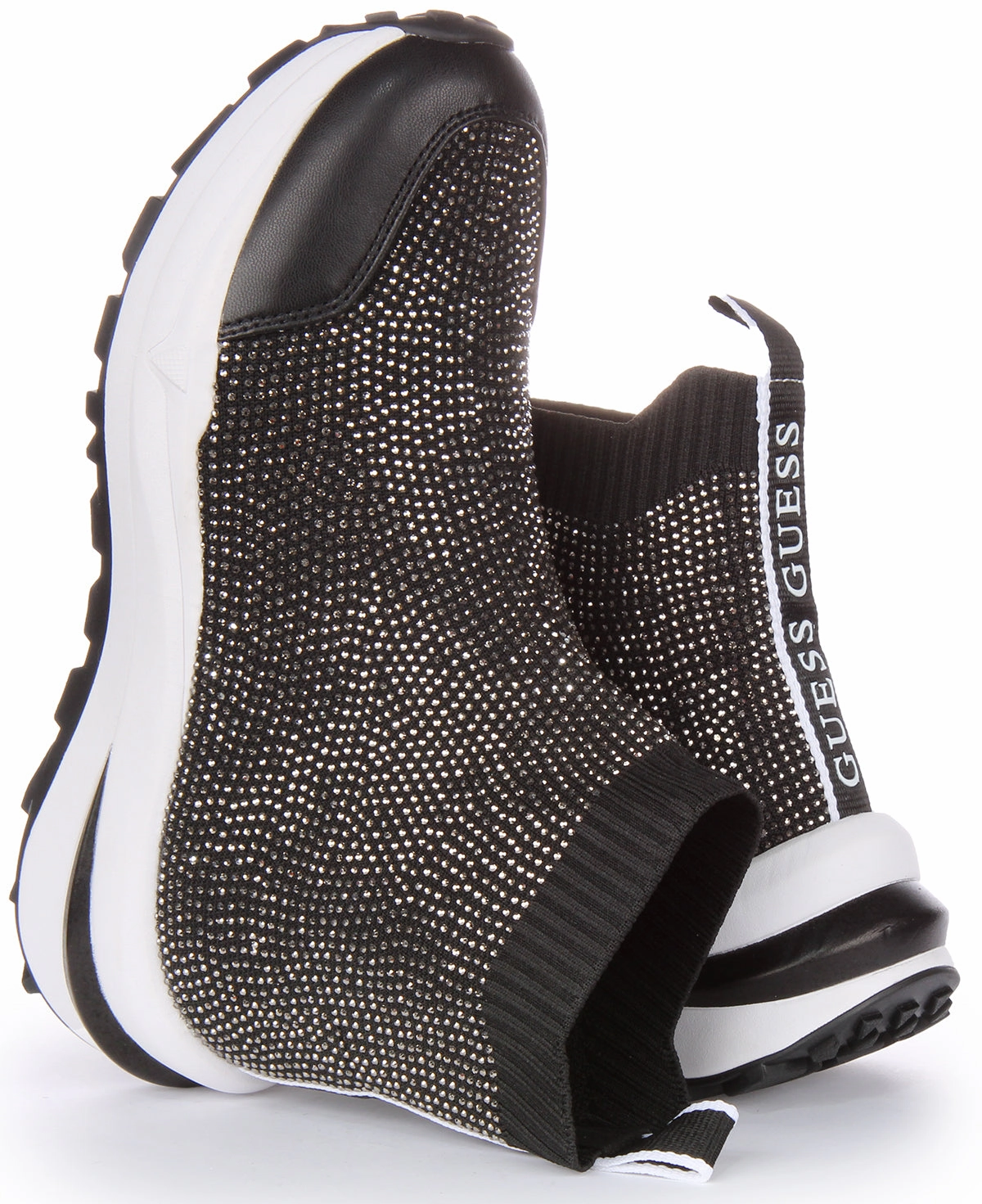 Durable Quality Guess Kadley Sock Sneaker In Black Silver For Women
