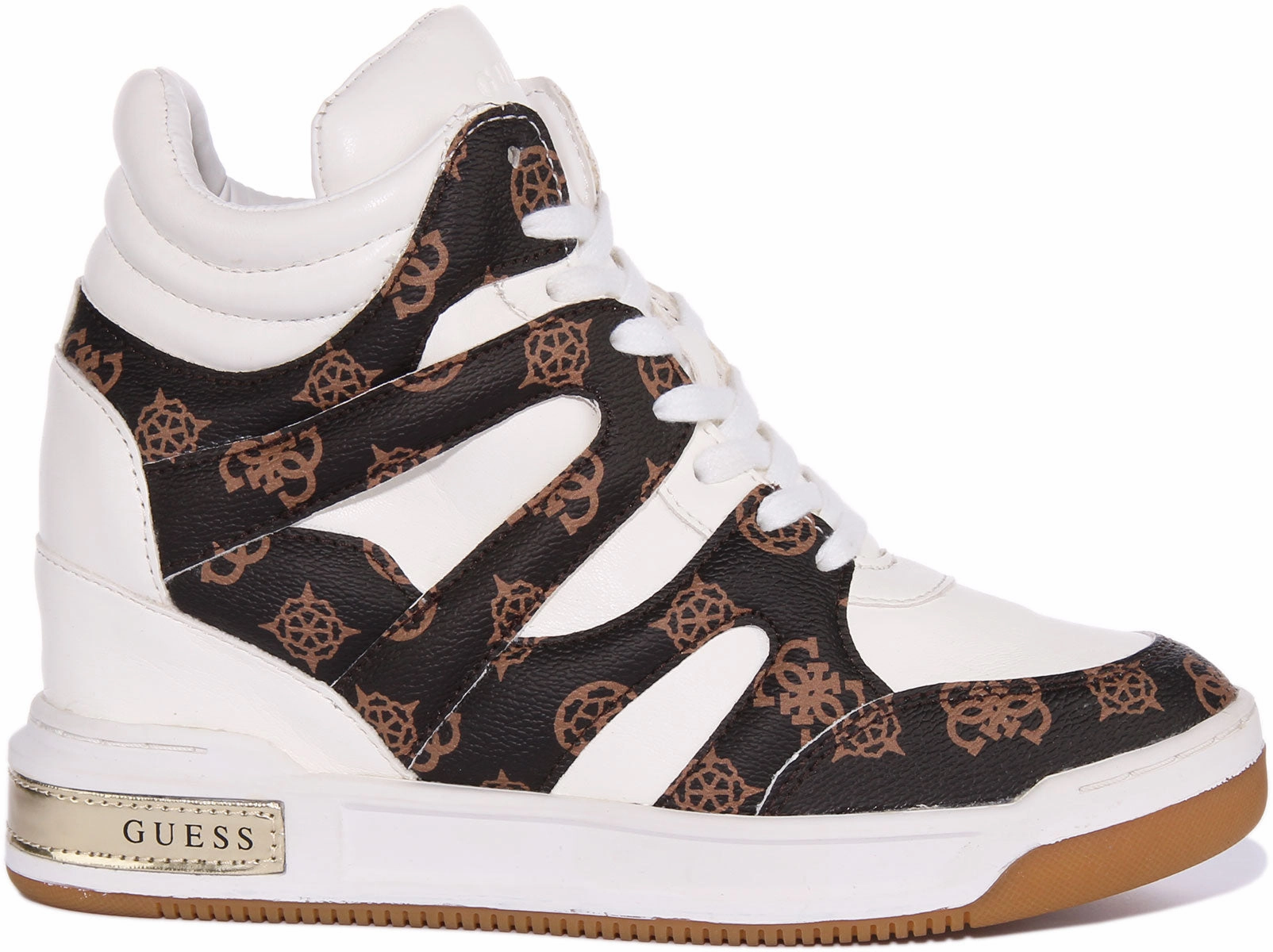 Durable Sole Guess Lisa Wedge Sneaker In White Brown For Women