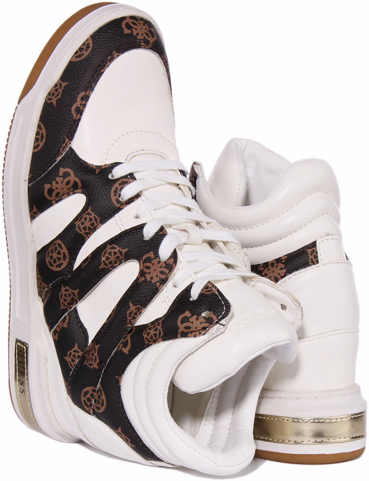 Durable Sole Guess Lisa Wedge Sneaker In White Brown For Women