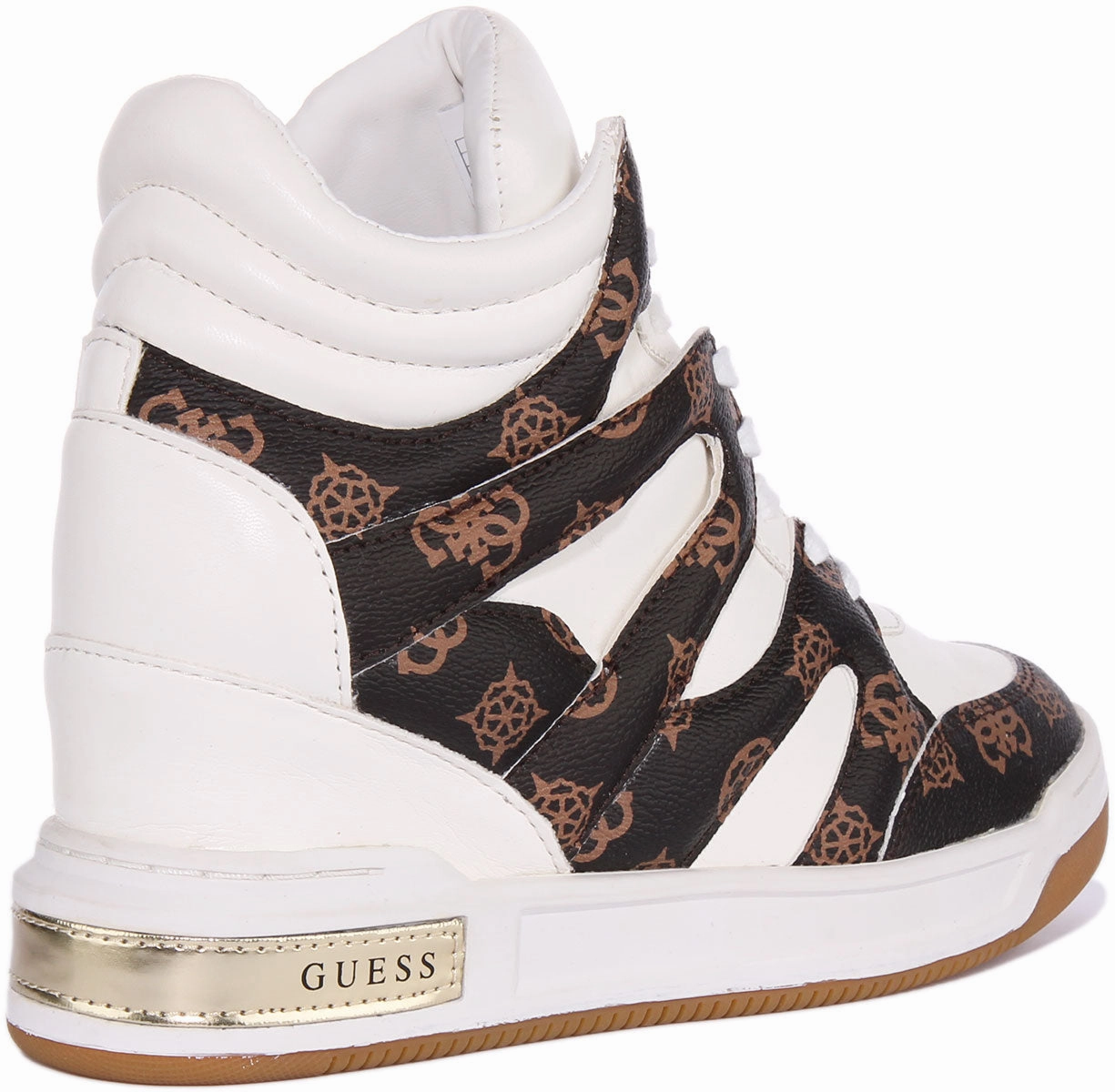 Durable Sole Guess Lisa Wedge Sneaker In White Brown For Women