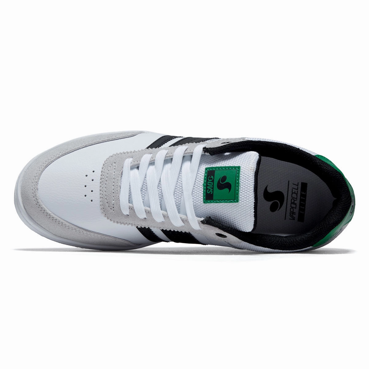 DVS Milan ST Shoes - White/Black/Green Suede Fast Contact