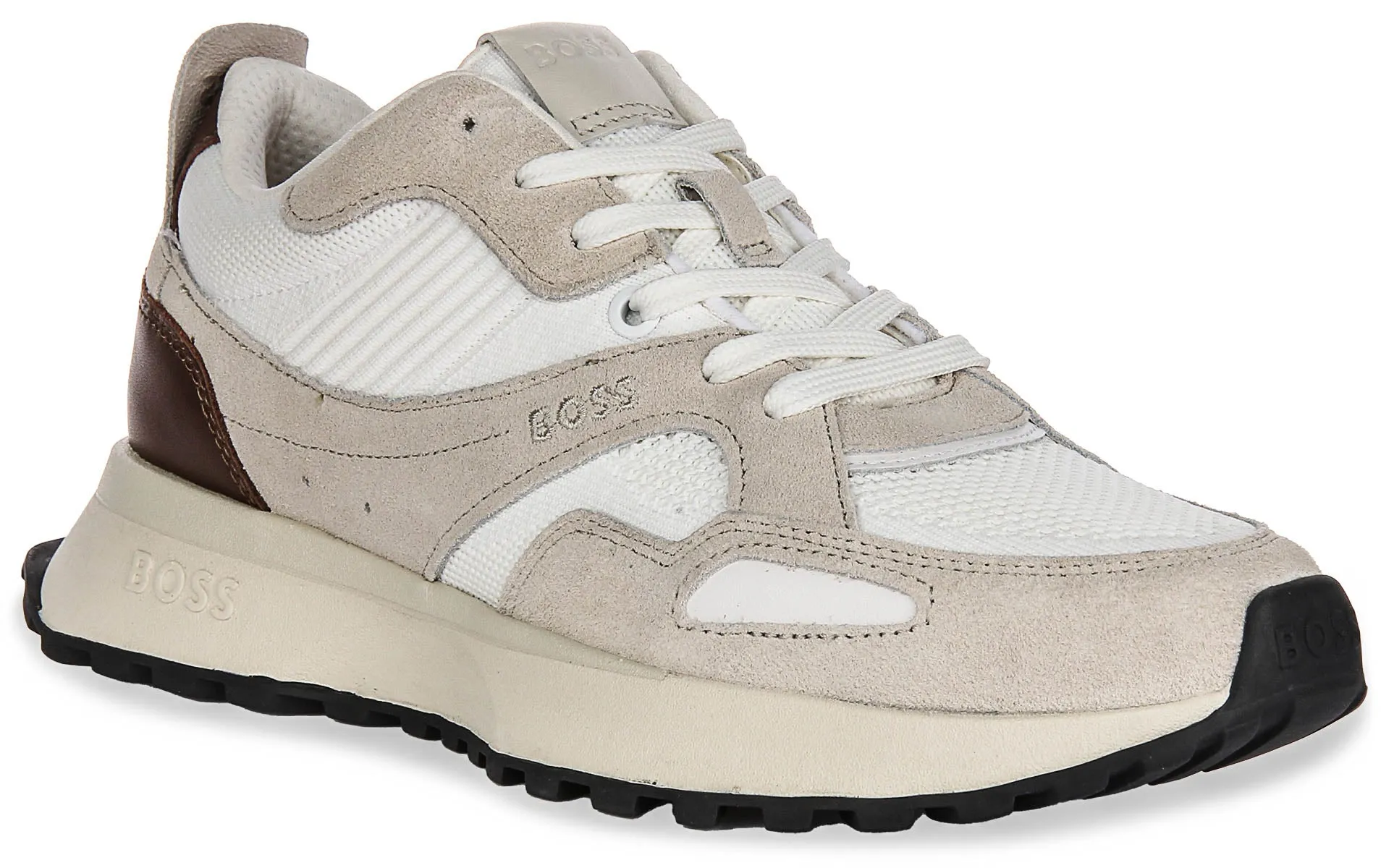 Motion Frame Upper knit zones enhance stretch and support Boss Jonah Runner Knit In White Beige