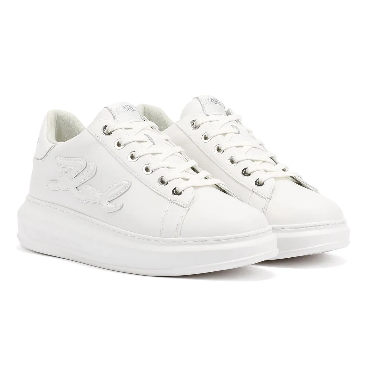 Karl Lagerfeld Kapri Signia Emboss Lo Lace Leather Women's White Trainers Core Movement Inner Cushion