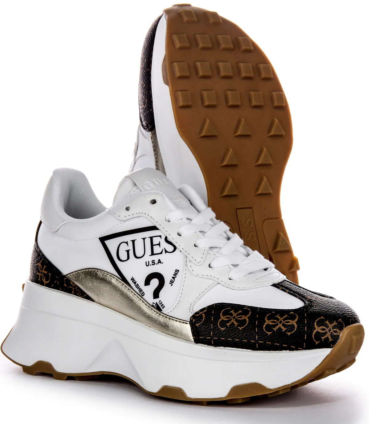 Elastic Midsole Guess Caleb In White Brown For Women