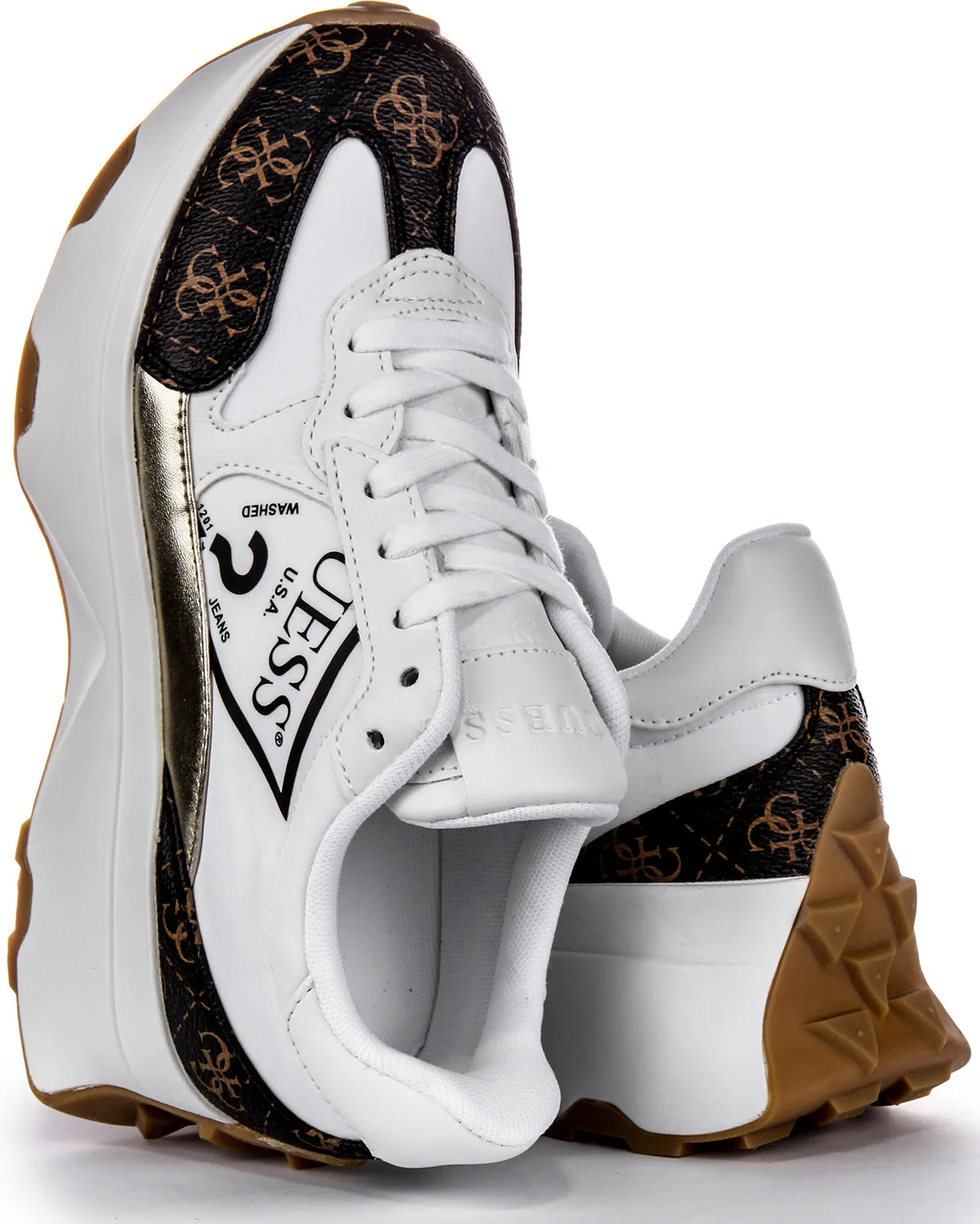 Elastic Midsole Guess Caleb In White Brown For Women