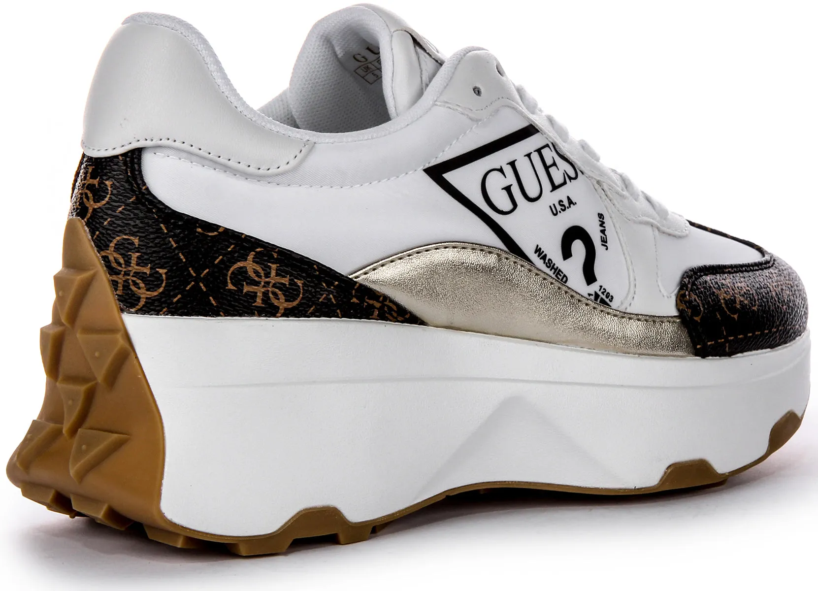 Elastic Midsole Guess Caleb In White Brown For Women