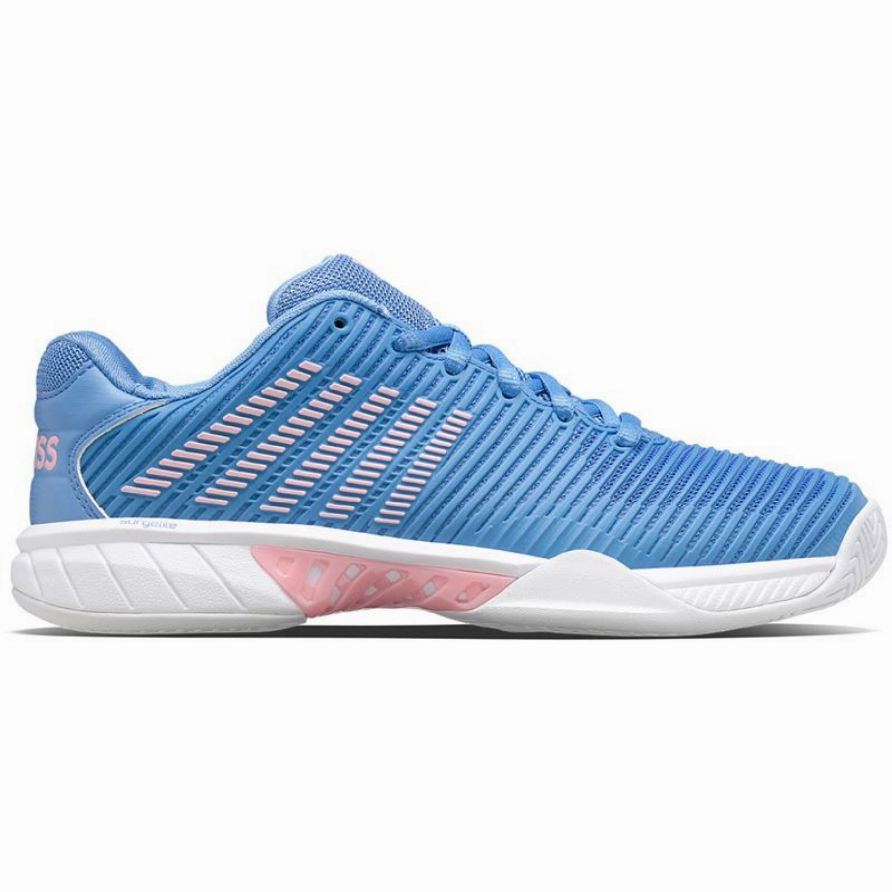 Embossed Logo K Swiss Hypercourt Express 2 Silver Lake Blue/White/Orchid Pink Women Tennis Shoes