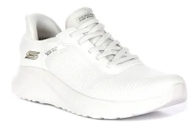 Skechers Bobs Sport Squad In Off White For Women Outsole design minimizes slip risk on smooth floors Foam blend offers plush feel without bulkiness