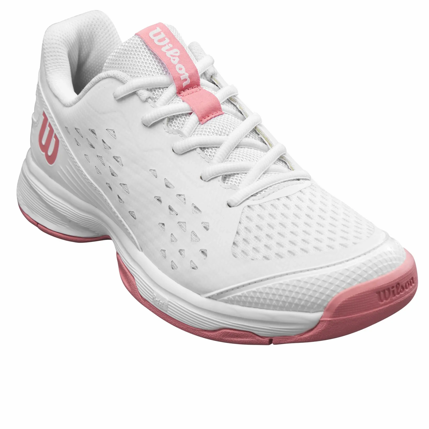 Enhanced Speed Ability Option Wilson Rush Pro Jr L Tennis Shoes - White / White / Mauve Pink