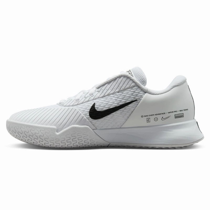 Enhanced Support Nike Court Air Zoom Vapor Pro 2 Women Hard Court Tennis Shoes - White/Black-Pure Platinum