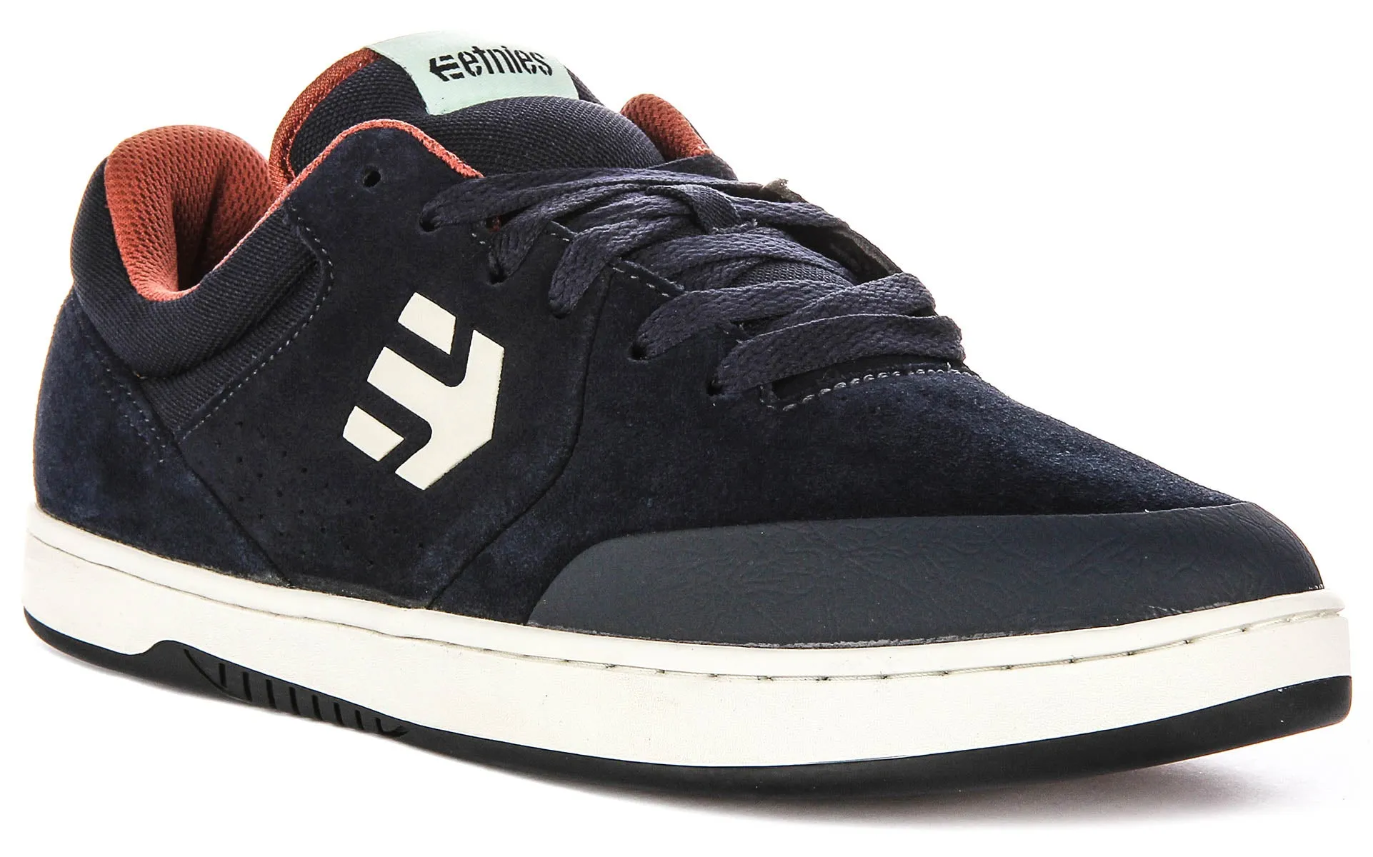 Etnies Marana In Navy Brown For Men Foam padding helps protect joints during high-impact moves