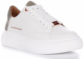 Alexander Smith Platform Trainers In White Green For Women Workout Ready Canvas Soft