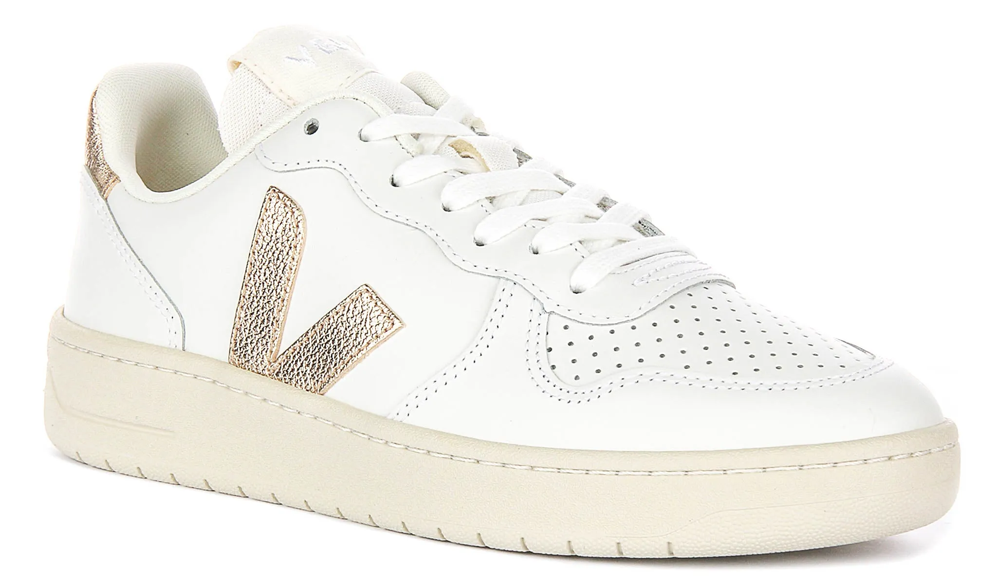 Action Ready Running Path Veja V10 Prime Leather In White Bronze For Women