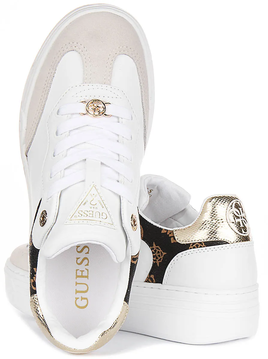 Firm Grip Guess Swole Leather Sneakers In White for Women