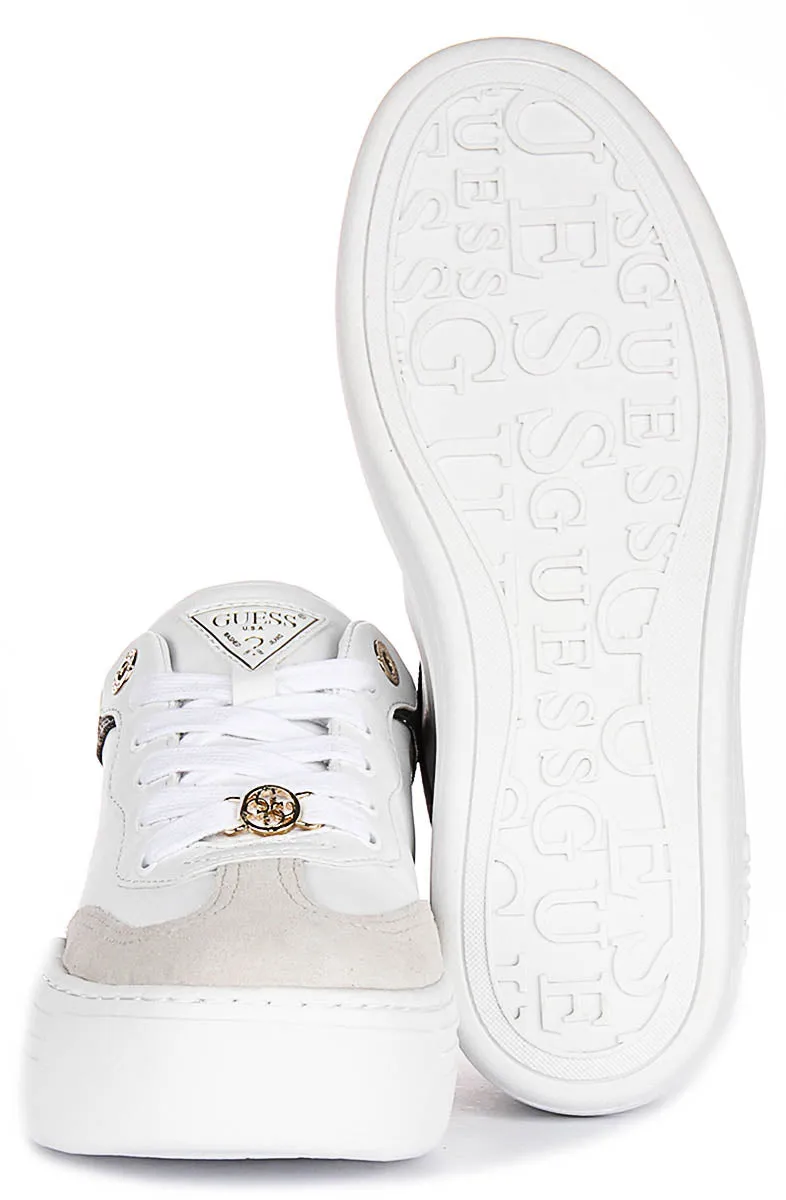 Firm Grip Guess Swole Leather Sneakers In White for Women
