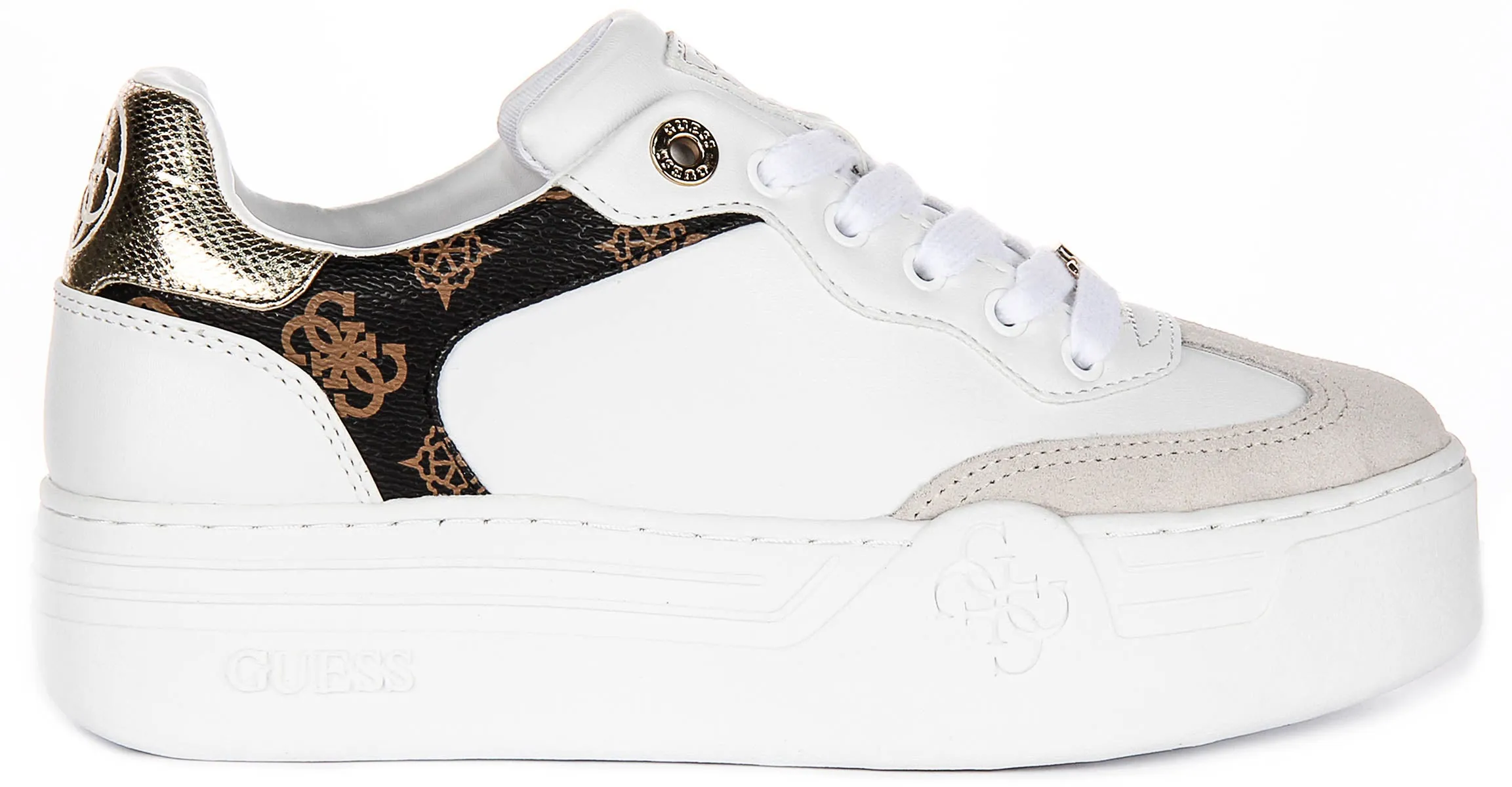 Firm Grip Guess Swole Leather Sneakers In White for Women
