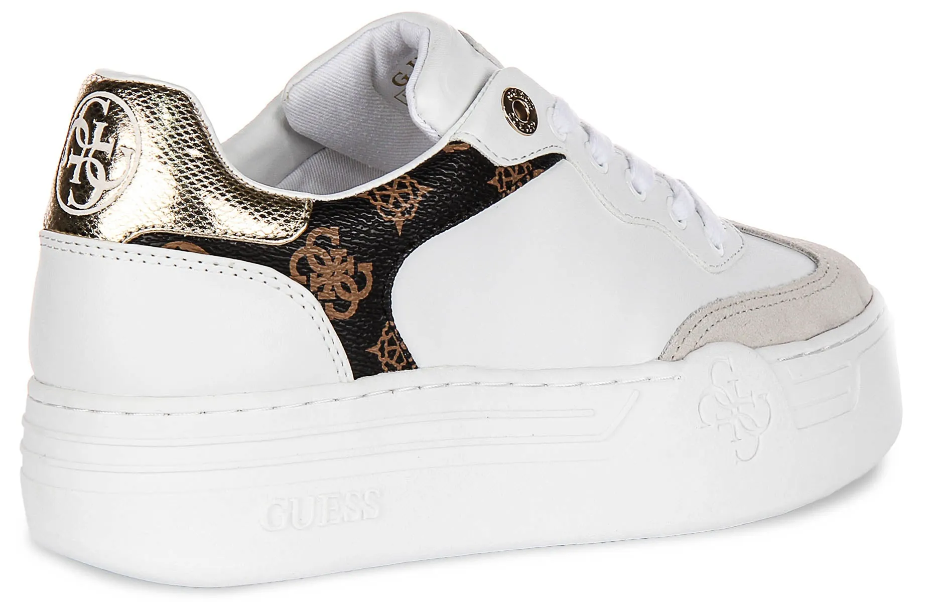 Firm Grip Guess Swole Leather Sneakers In White for Women
