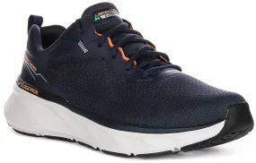 Skechers Edgeride Exxo In Navy Orange For Men Materials are chosen for breathability and endurance Heel notch enhances Achilles mobility and comfort