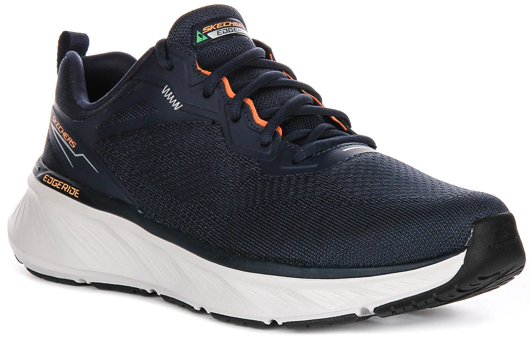 Skechers Edgeride Exxo In Navy Orange For Men Materials are chosen for breathability and endurance Heel notch enhances Achilles mobility and comfort