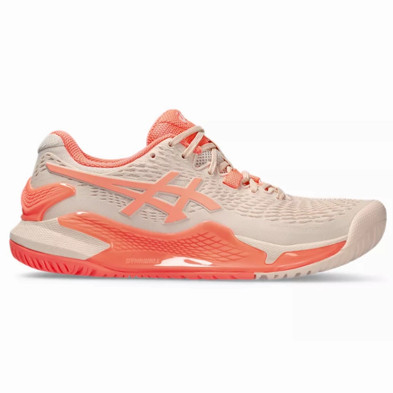 Flexible Traction Asics Resolution 9 Women Tennis Shoes - Pear Pink/Sun Coral