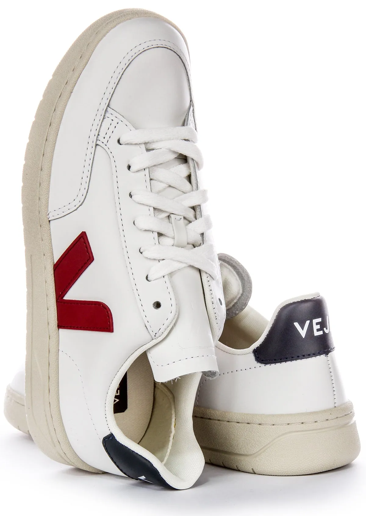 Foot Protection Veja V 12 Leather In White Red For Women