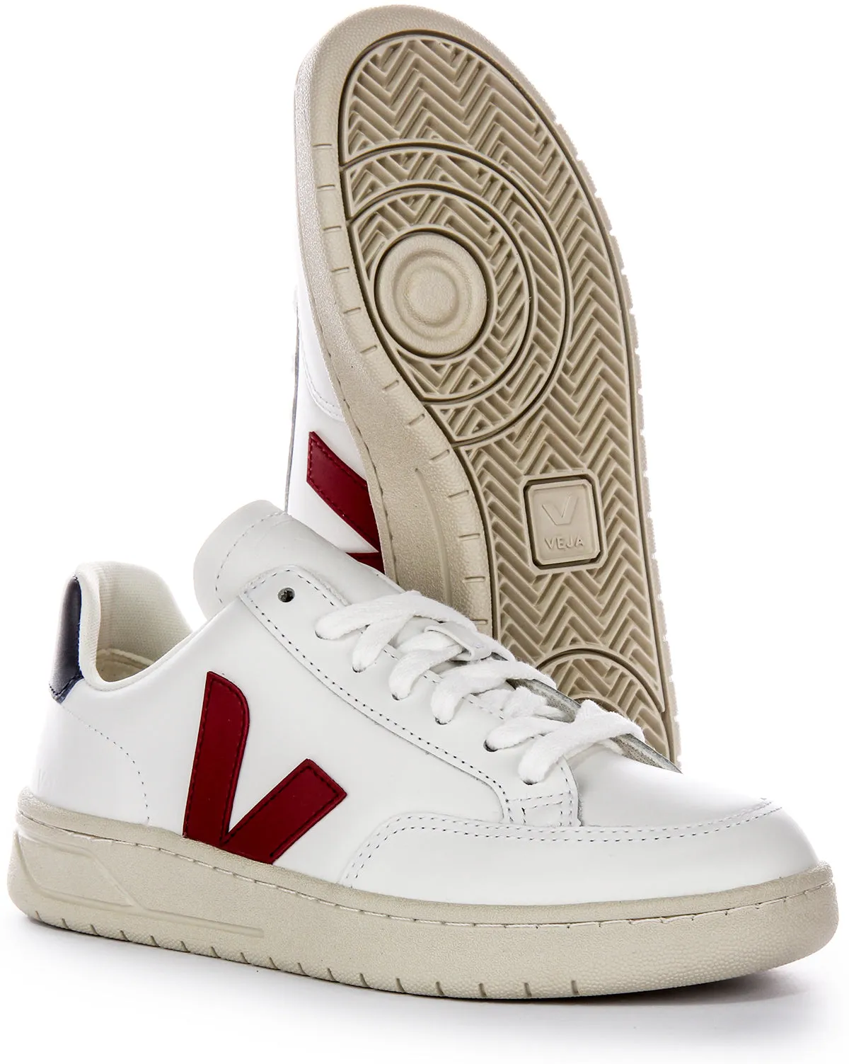 Foot Protection Veja V 12 Leather In White Red For Women