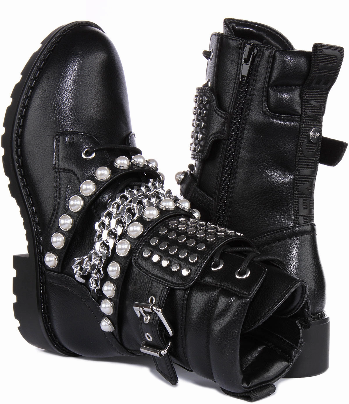 Foot Support Buffalo Wave Stud Boot Combat In Black