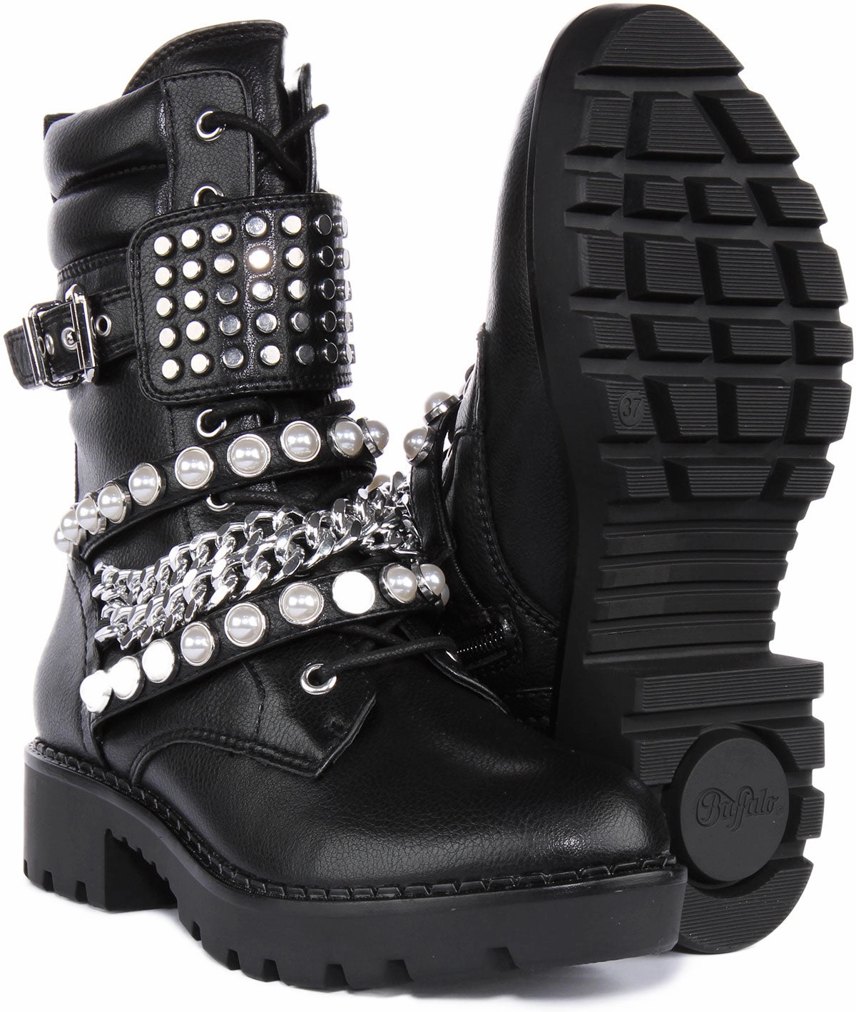 Foot Support Buffalo Wave Stud Boot Combat In Black