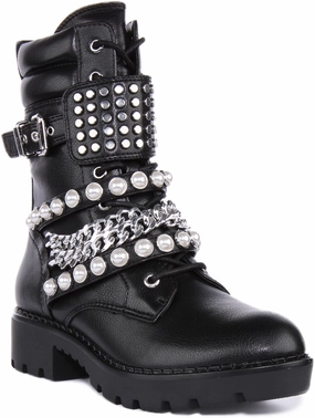 Trail Explore Buffalo Wave Stud Boot Combat In Black