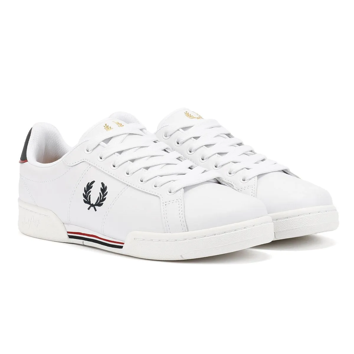 Fred Perry B722 Leather Men's White/Navy Trainers Mesh Support