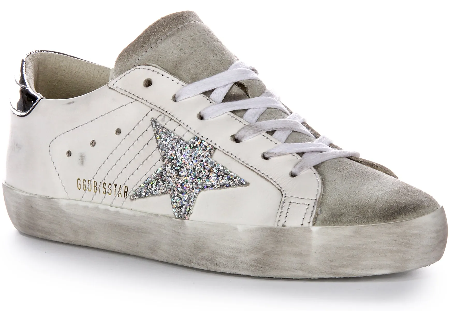 Wear resistant Power Steps Golden Goose Super Star In White silver For Women