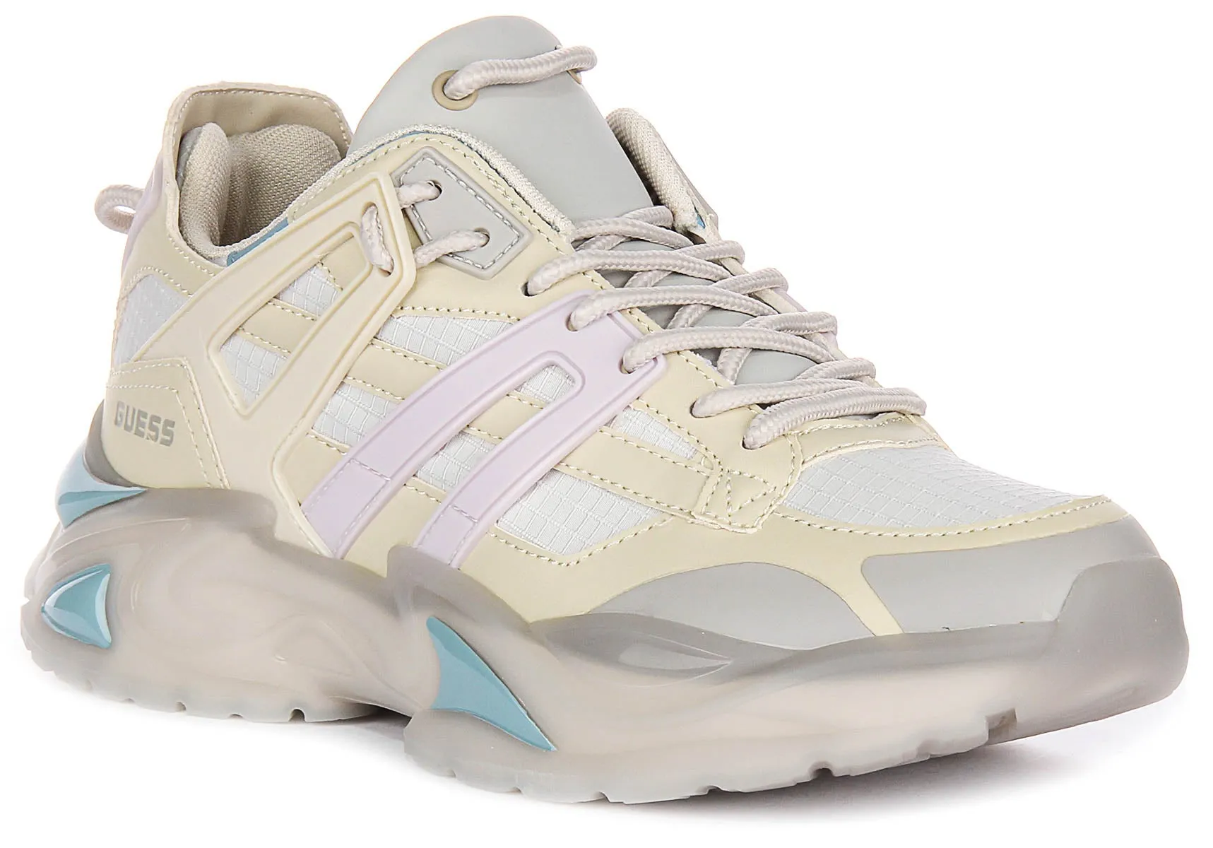 Guess Belluna Logo In Beige For Women Foot Motion Wide Base