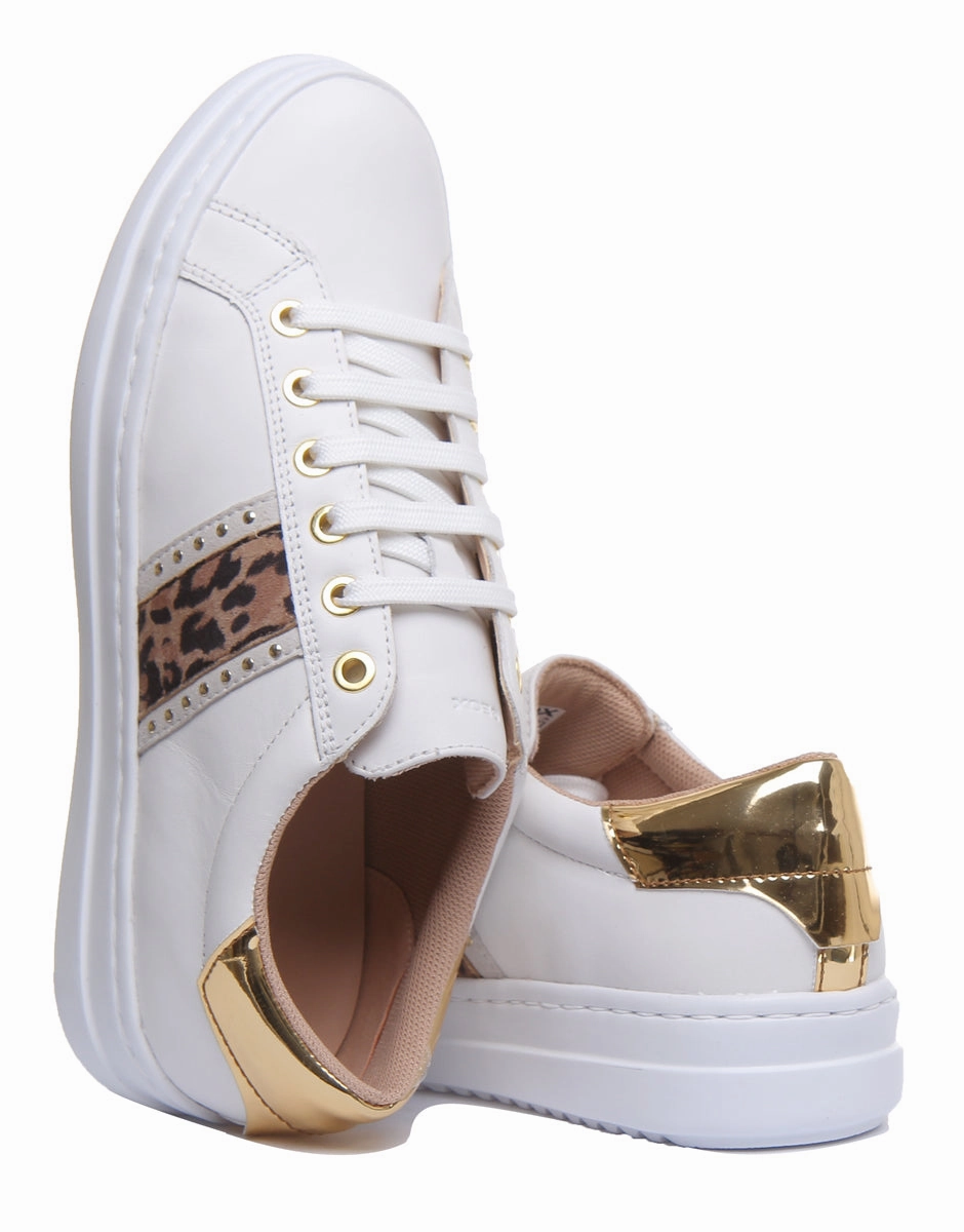 Geox Pontoise In White Leopard For Womens Heel Frame