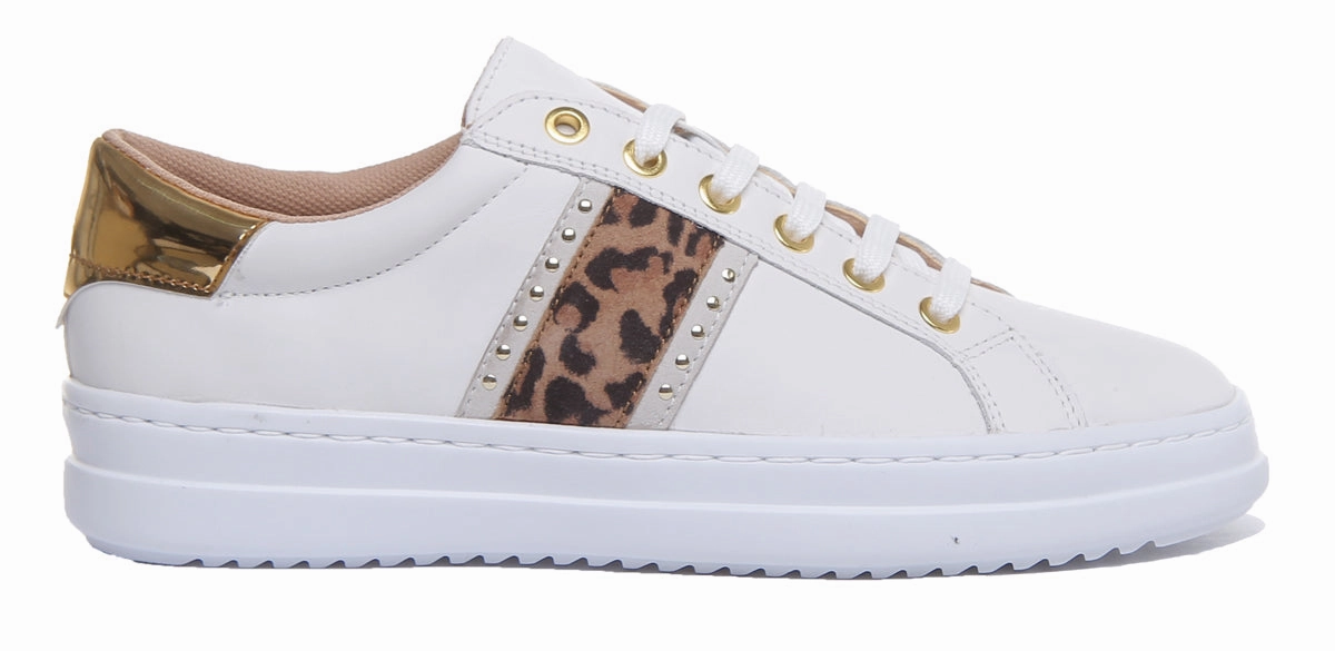 Geox Pontoise In White Leopard For Womens Heel Frame