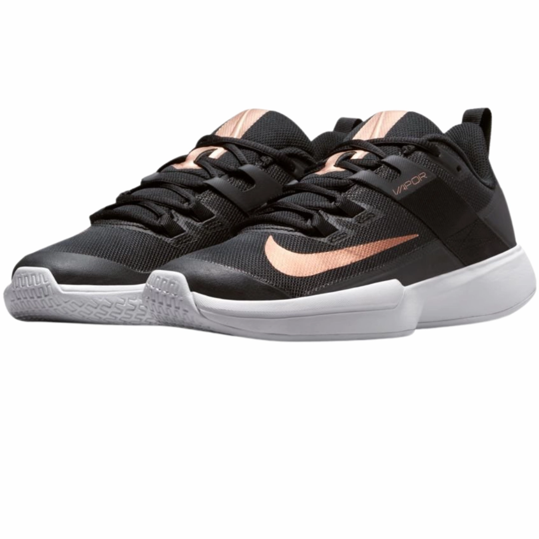 Good Traction Control Concept Nike Womens Court Vapor Lite Tennis Shoes - Black/Metallic Red Bronze-White