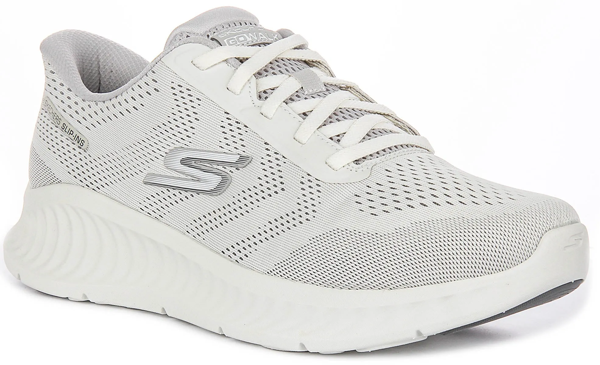 Skechers Go Walk Now Payton In White Grey For Men Compact Cushion Inner Foam