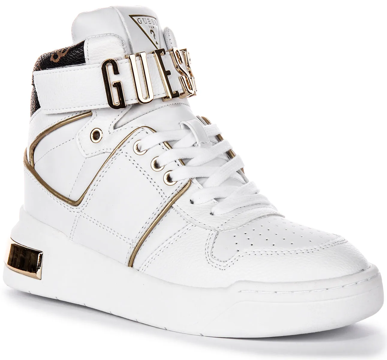 Guess Corten Hi In White Gold For Women Back Heel Footwear Tech
