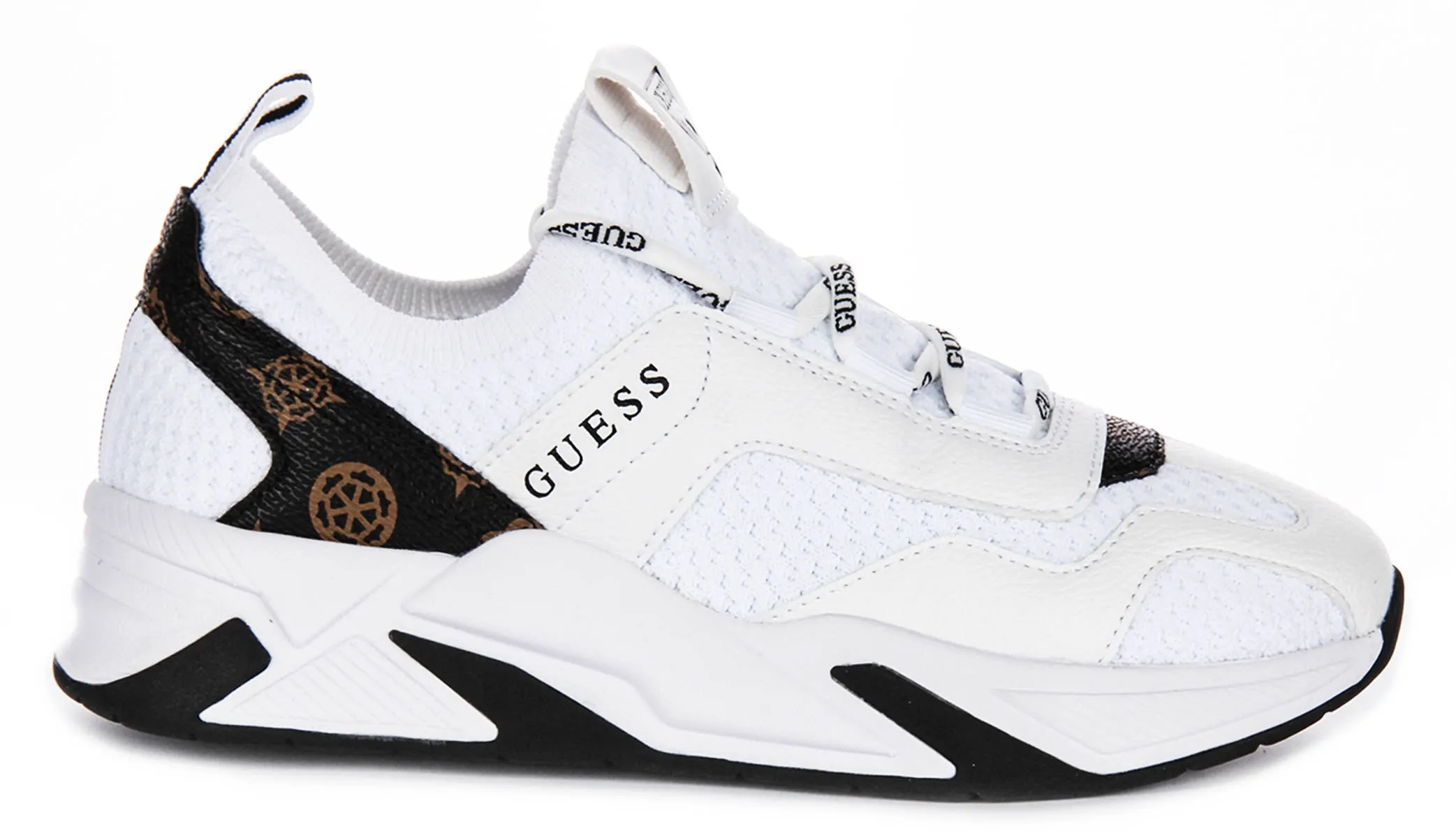 Guess Geniver Sneaker In White Brown For Women Dry Insole