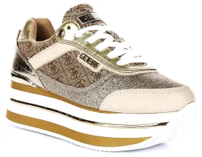 Guess Hansin Platform Sneaker In Beige Brown For Women Fast Recovery Durable soles resist wear from frequent use