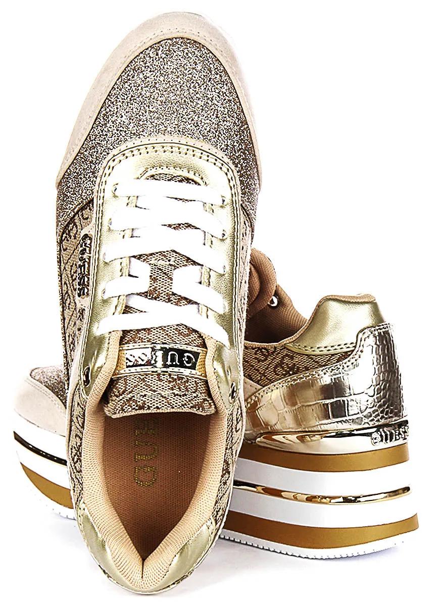 Guess Hansin Platform Sneaker In Beige Brown For Women Speed Motion