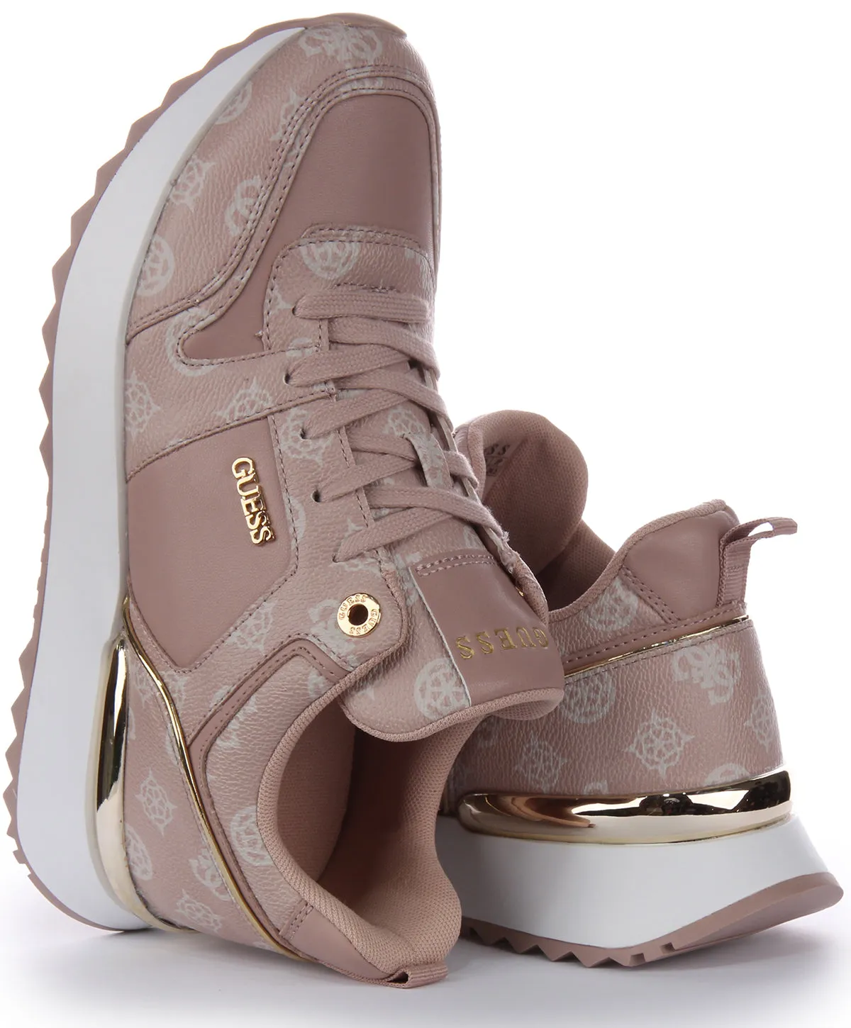 Guess Kaddy Peony Trainers In Pink White For Women Cushioned Insole