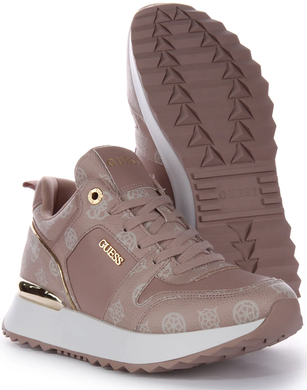 Guess Kaddy Peony Trainers In Pink White For Women Cushioned Insole