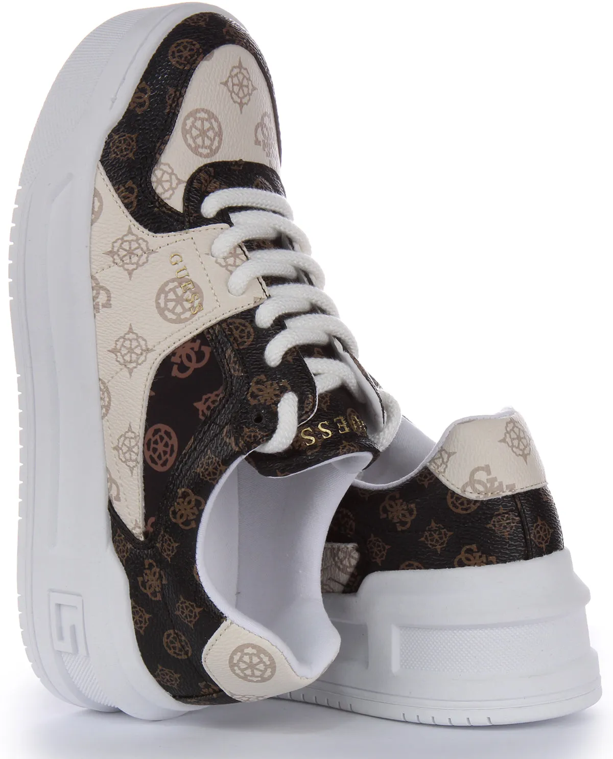 Guess Lemmer Peony Trainers In Beige Brown For Women Lock Fit