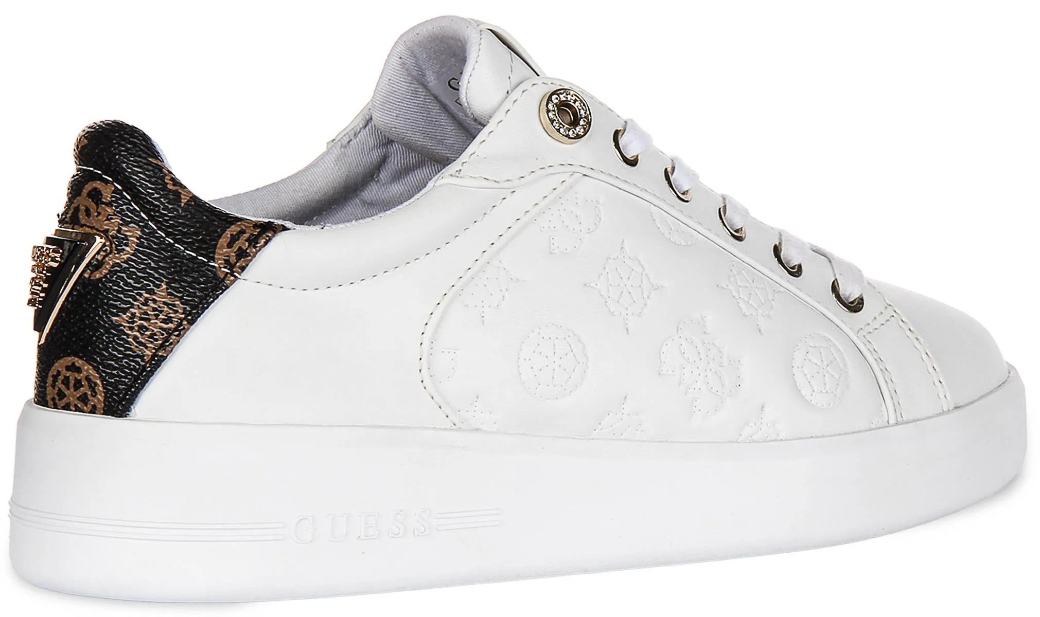 Guess Ronii 4G Peony Logo In White Brown for Women Sneakers Effort Grip