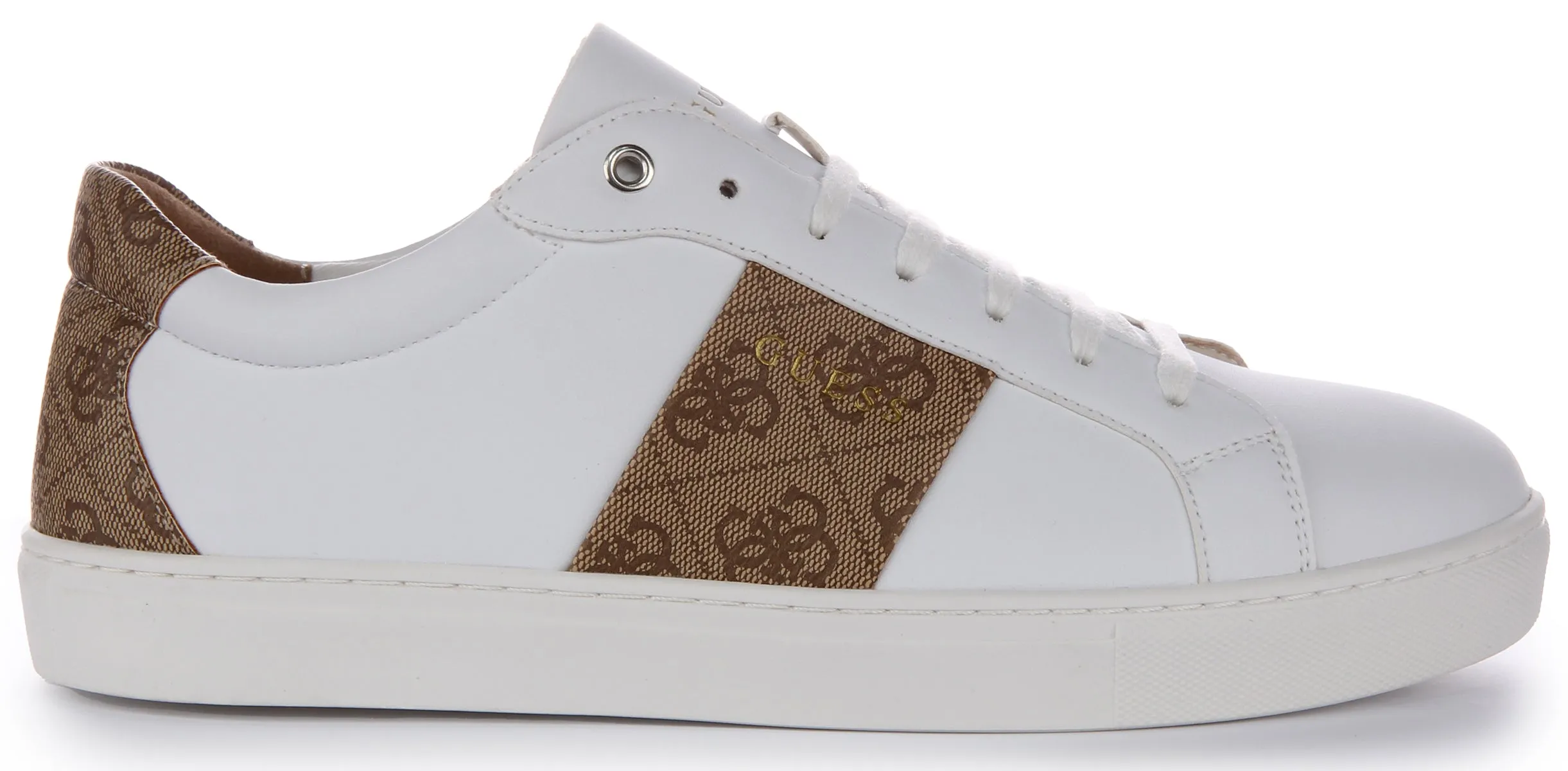 Guess Toda Semi 4G Trainer In White Brown For Women foldable