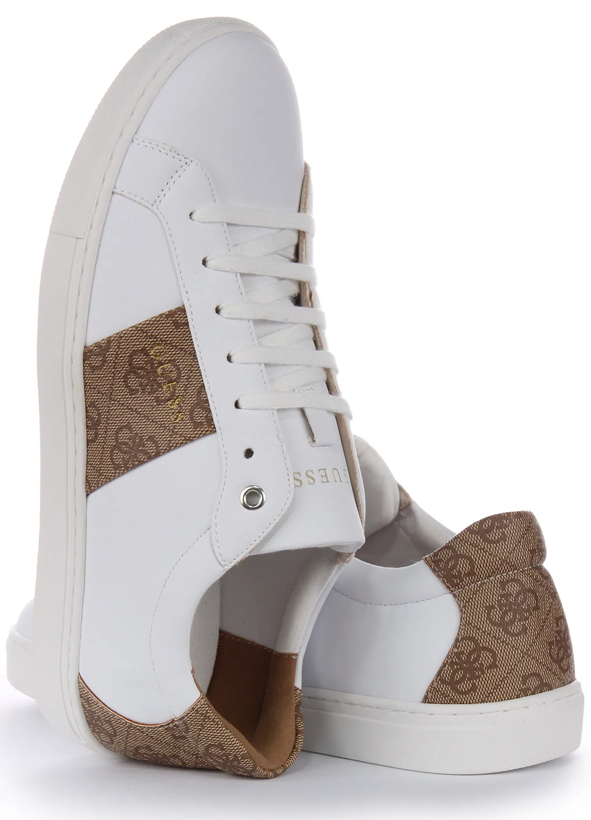 Guess Toda Semi 4G Trainer In White Brown For Women foldable